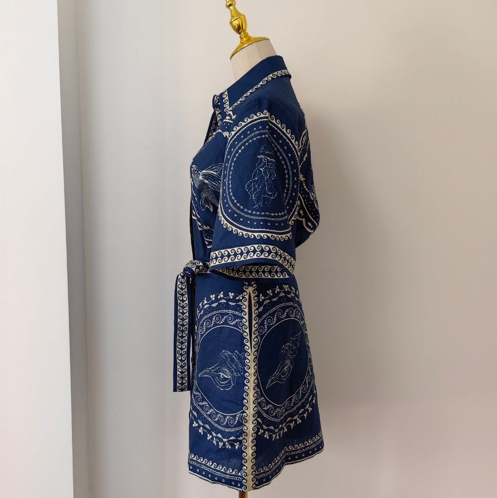 Alemais Oceane belted printed linen mini shirt dress - Picture 6 of 11